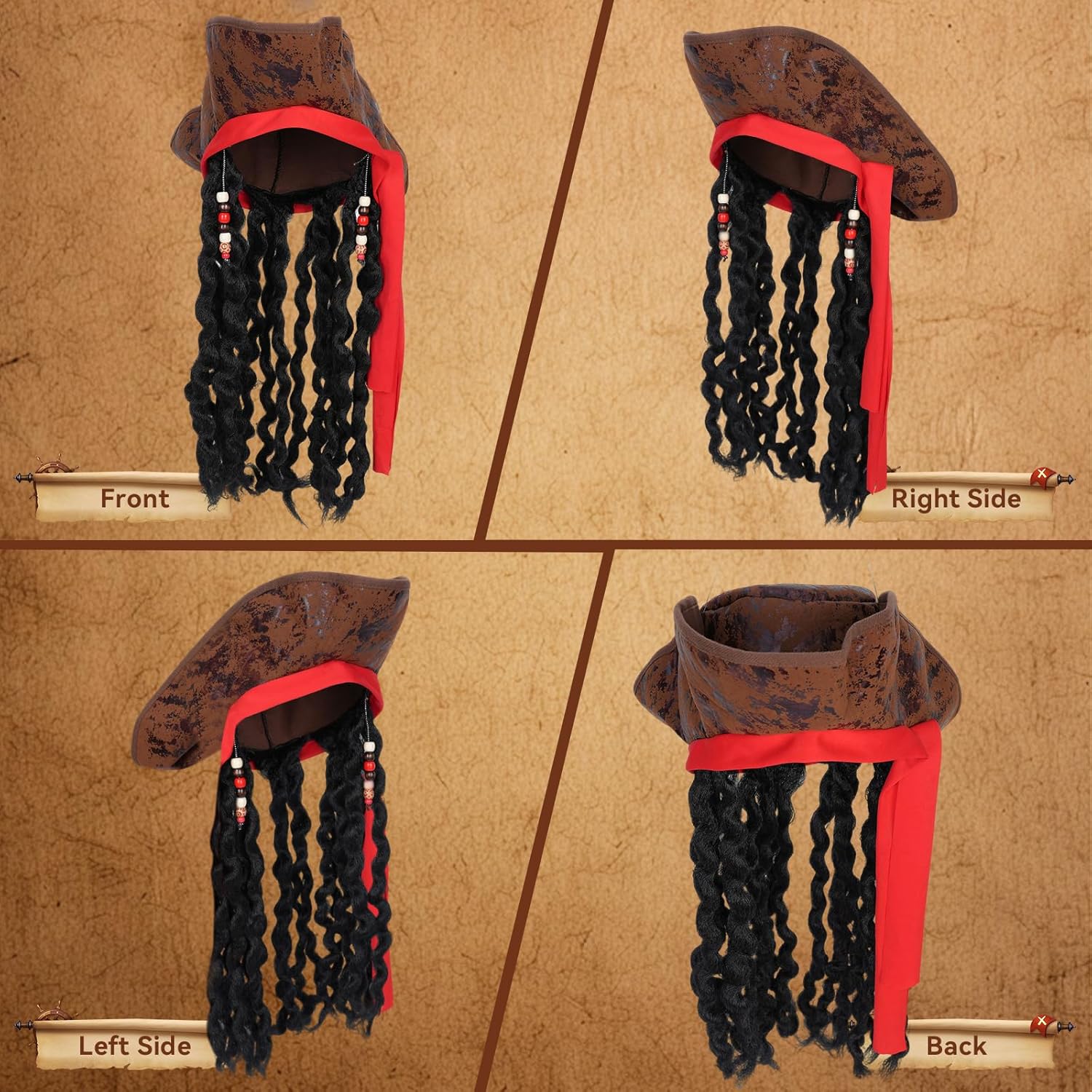 Detalle de Alaoo Pirate Costume Accessories Set with Captain Accessories: Bandana, Eye Patch, Anchor Pendant Chain
