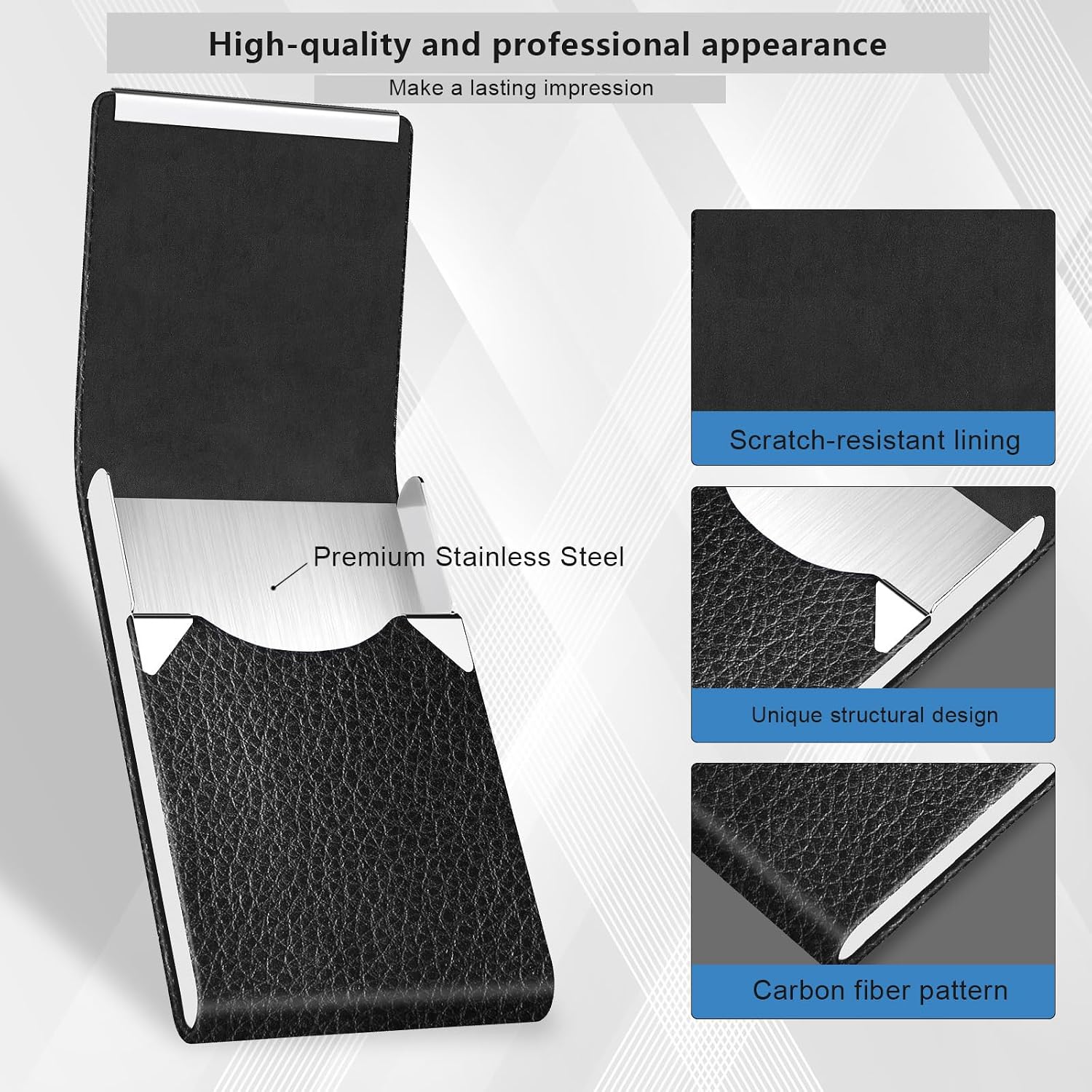 Detalle de BABAWOWO Slim RFID-Blocking Business Card Holder – Litchi Pattern Black