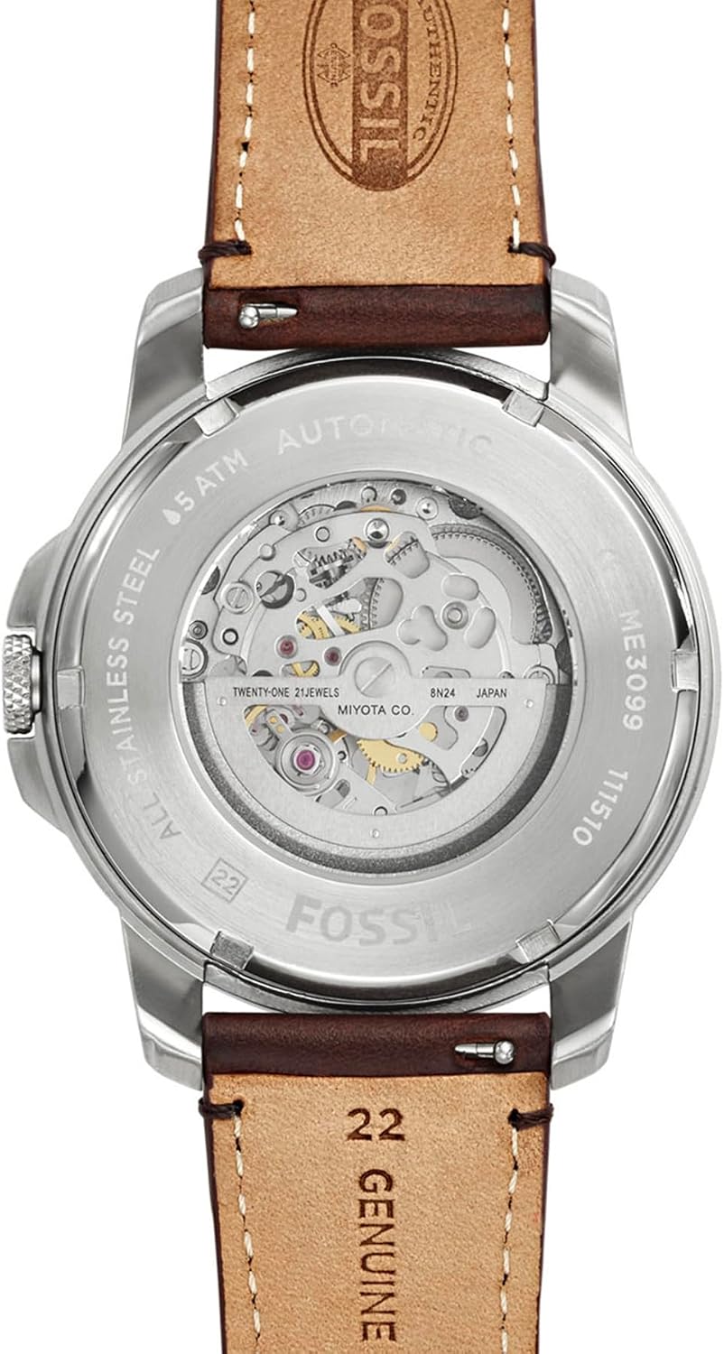 Detalle 1 de Fossil Herrenuhr Grant ME3099 – mechanisches Automatikwerk, 45 mm Edelstahlgehäuse, Lederarmband