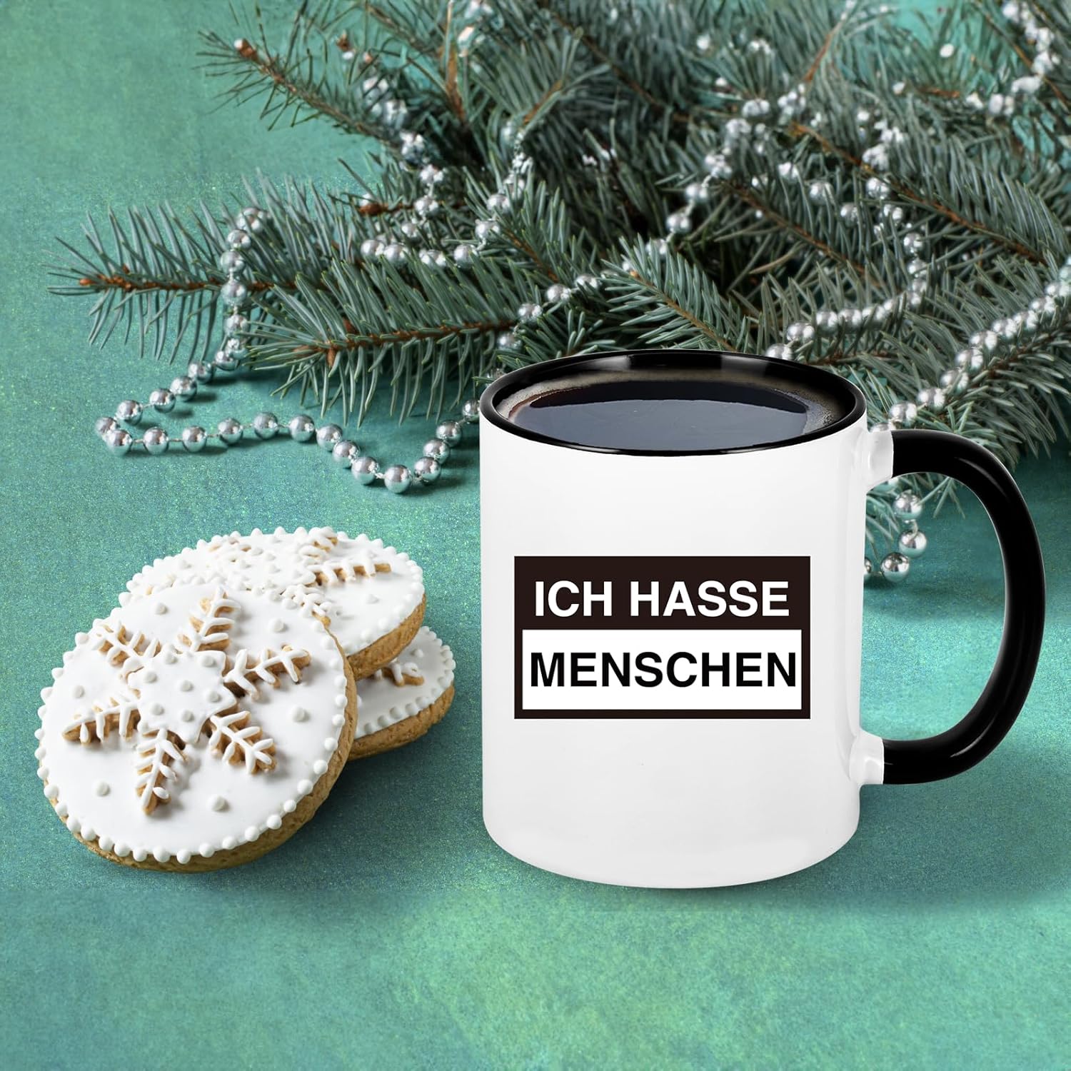 Thumbnail 2 de Diztoud Ich Hasse Menschen Tasse – 325 ml, schwarze Keramik mit Spruch