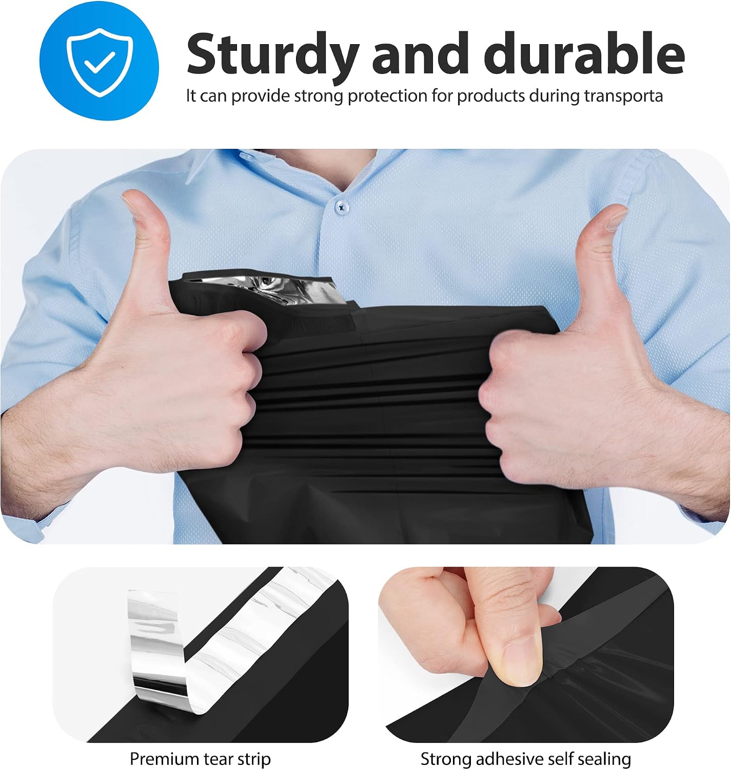 Detalle de Fuxury 14.5x19 Poly Mailers, 400 Black Self-Seal Shipping Bags