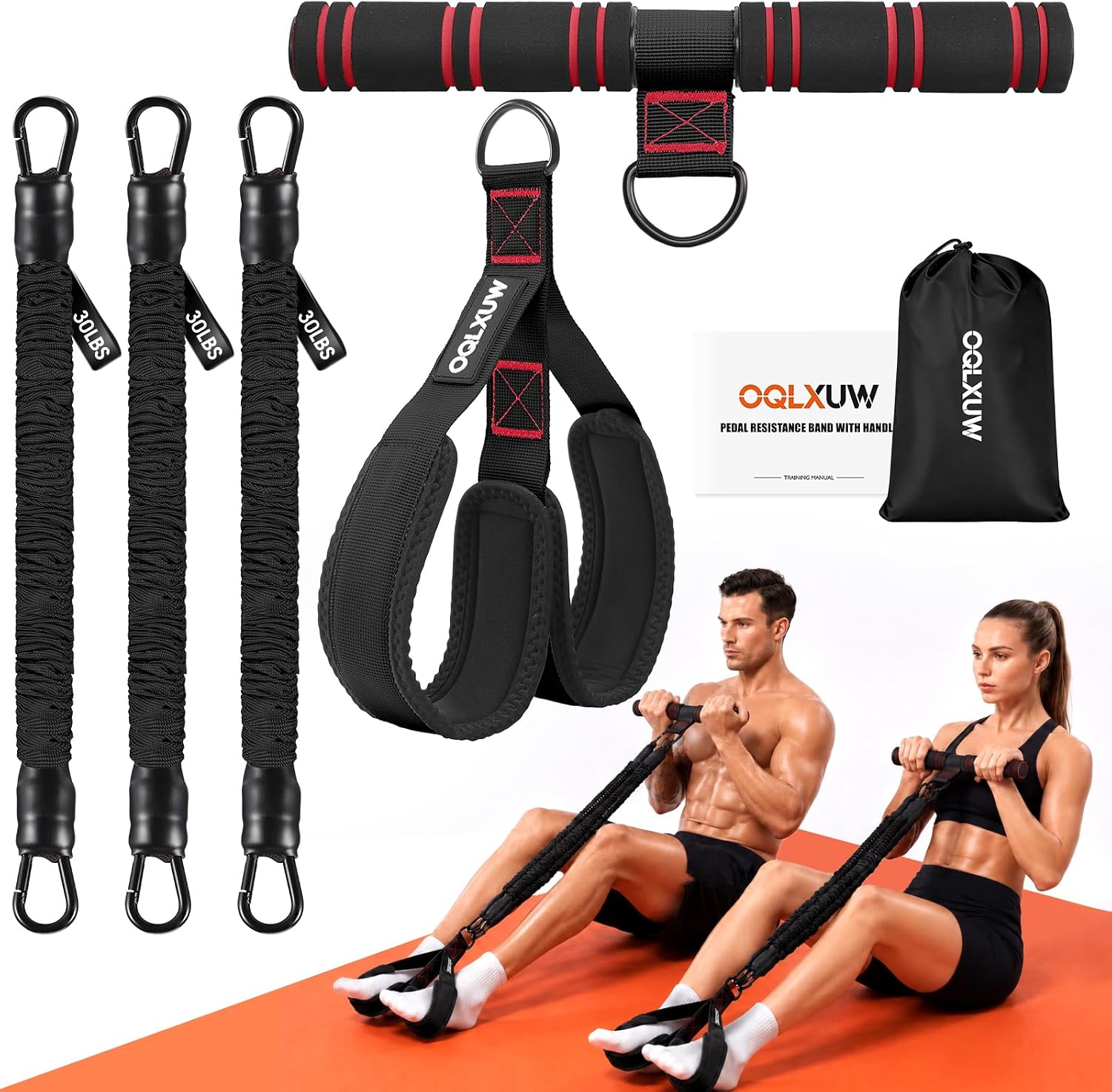 Detalle de OQLXUW Foot Pedal Resistance Band with Handle, Adjustable 3-Tube Trainer