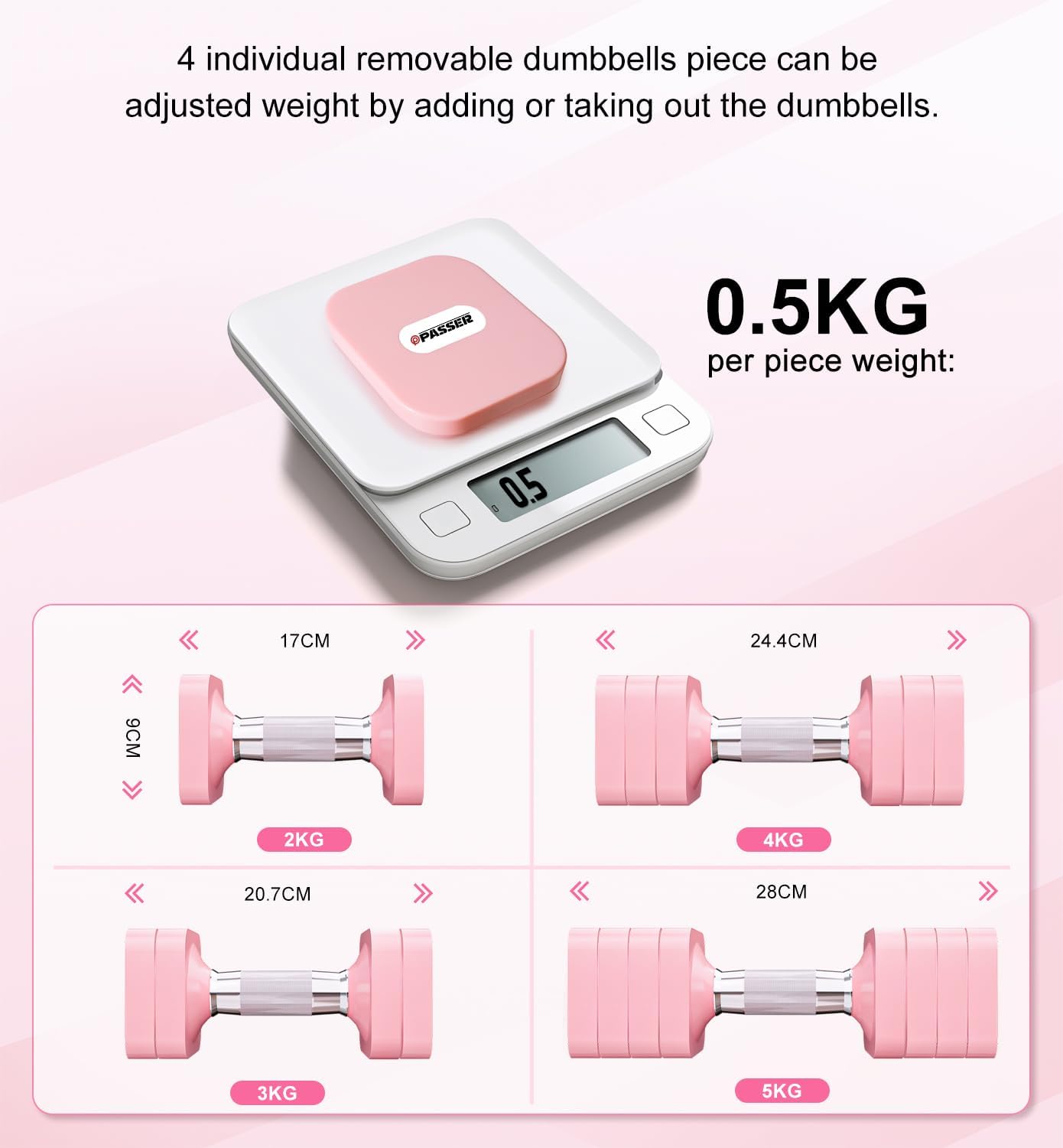 Thumbnail 1 de Justerbart hantelset 10 kg, 4-i-1 med fyrkantiga ABS-vikter och halkfritt grepp