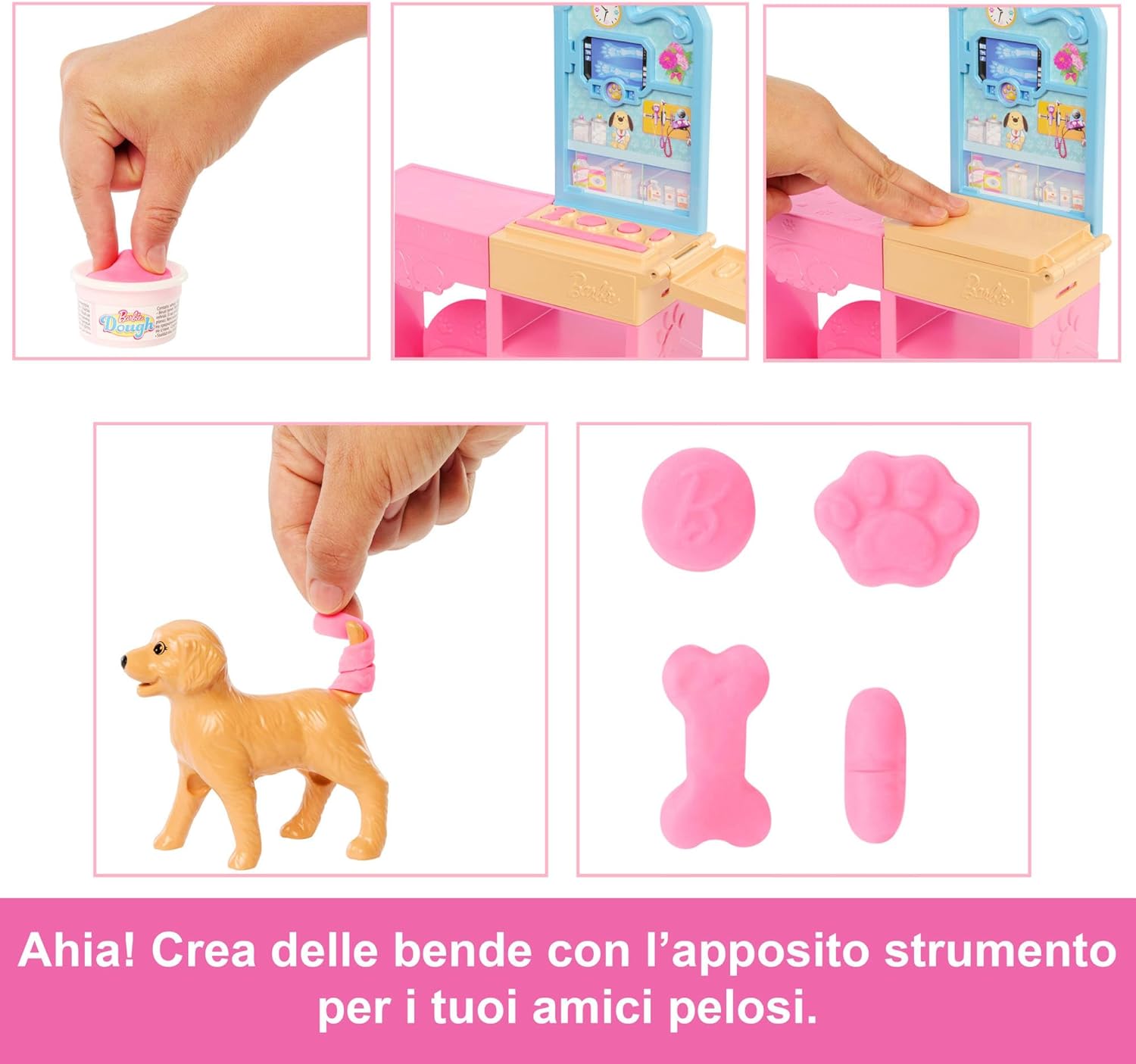 Detalle de Barbie Clinica Veterinaria di Pronto Soccorso – Set con bambola rosa, accessori e pasta modellabile