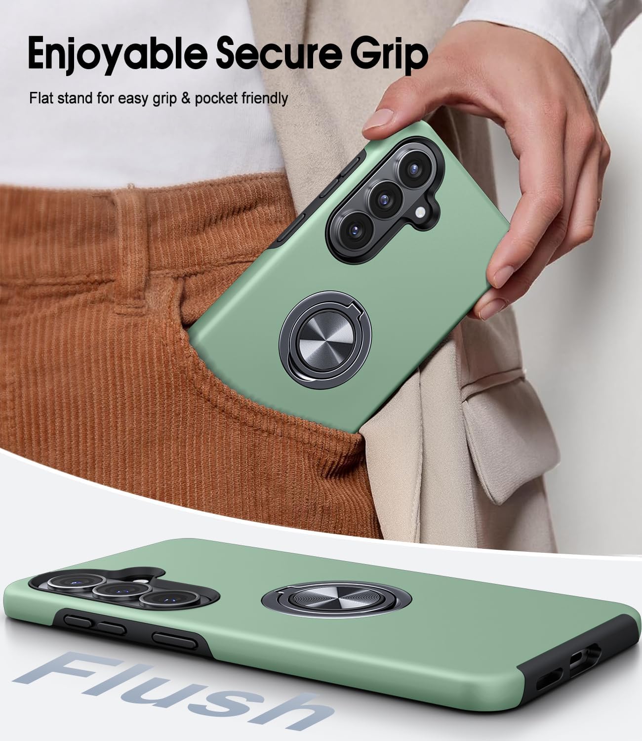 Thumbnail 6 de AOUIA for Samsung Galaxy S26 Case (Green) with 2-Pack Screen Protectors and 360° Rotating Ring Stand