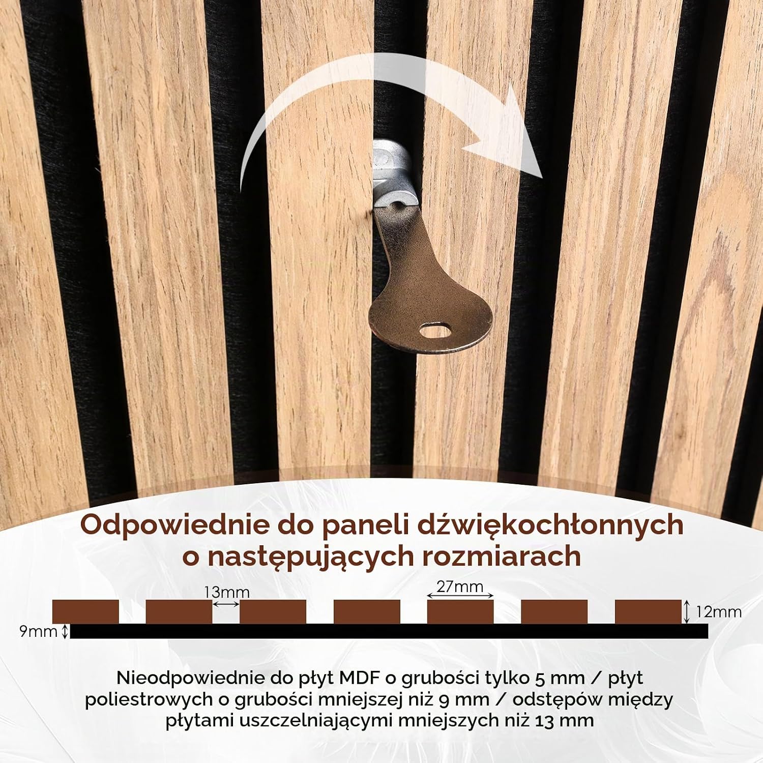 Detalle 2 de INQUIRLLY ST-08486 – 3 regulowane haki do paneli akustycznych bez wiercenia