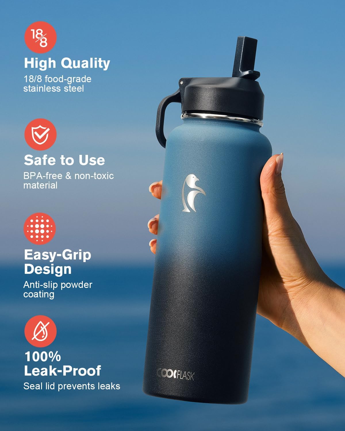 Detalle de Coolflask Water Bottle 40 oz Insulated