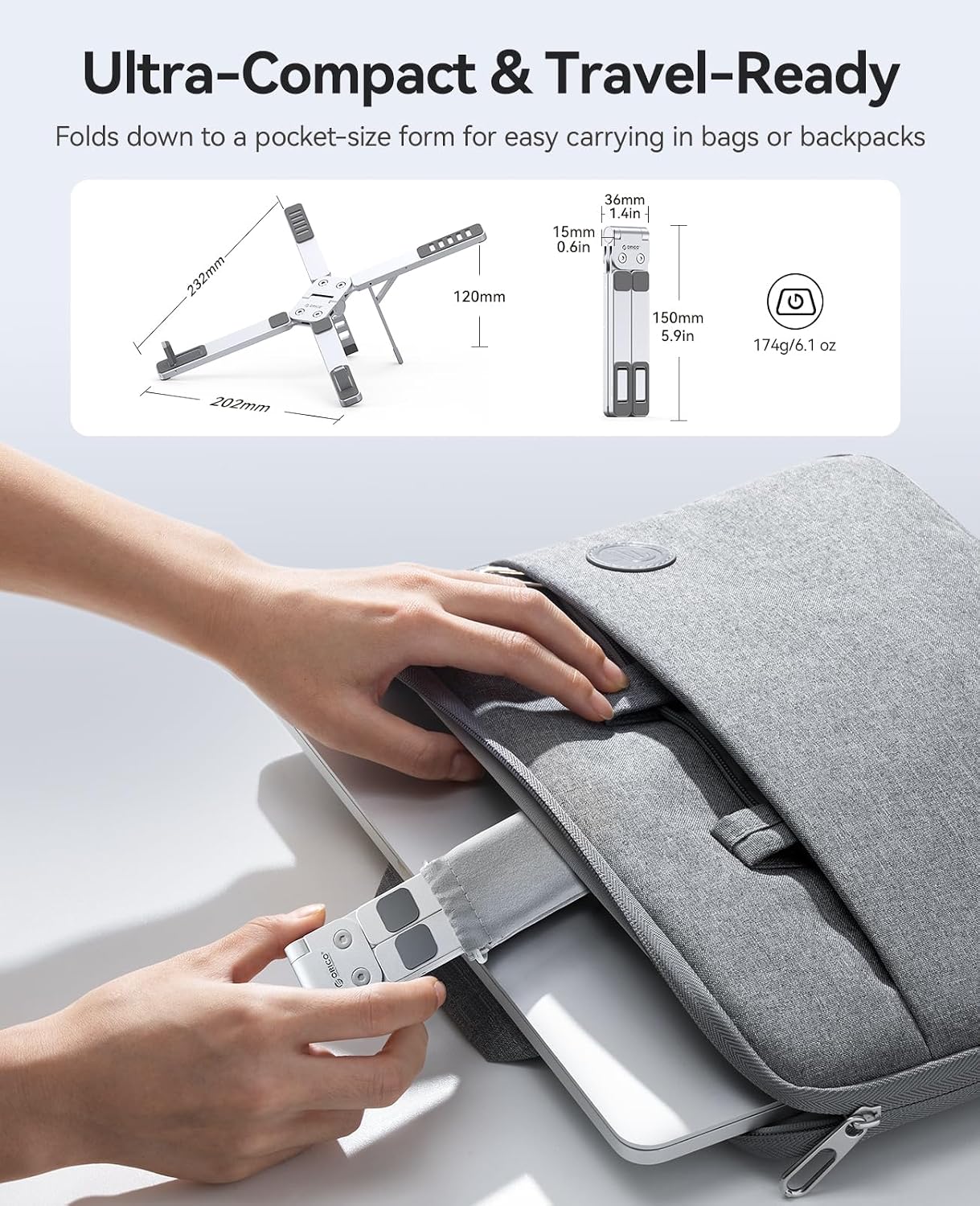 Detalle 2 de ORICO PN1 Portable Laptop Stand: Ultra-Compact 3‑in‑1 Riser for Travel and Desk