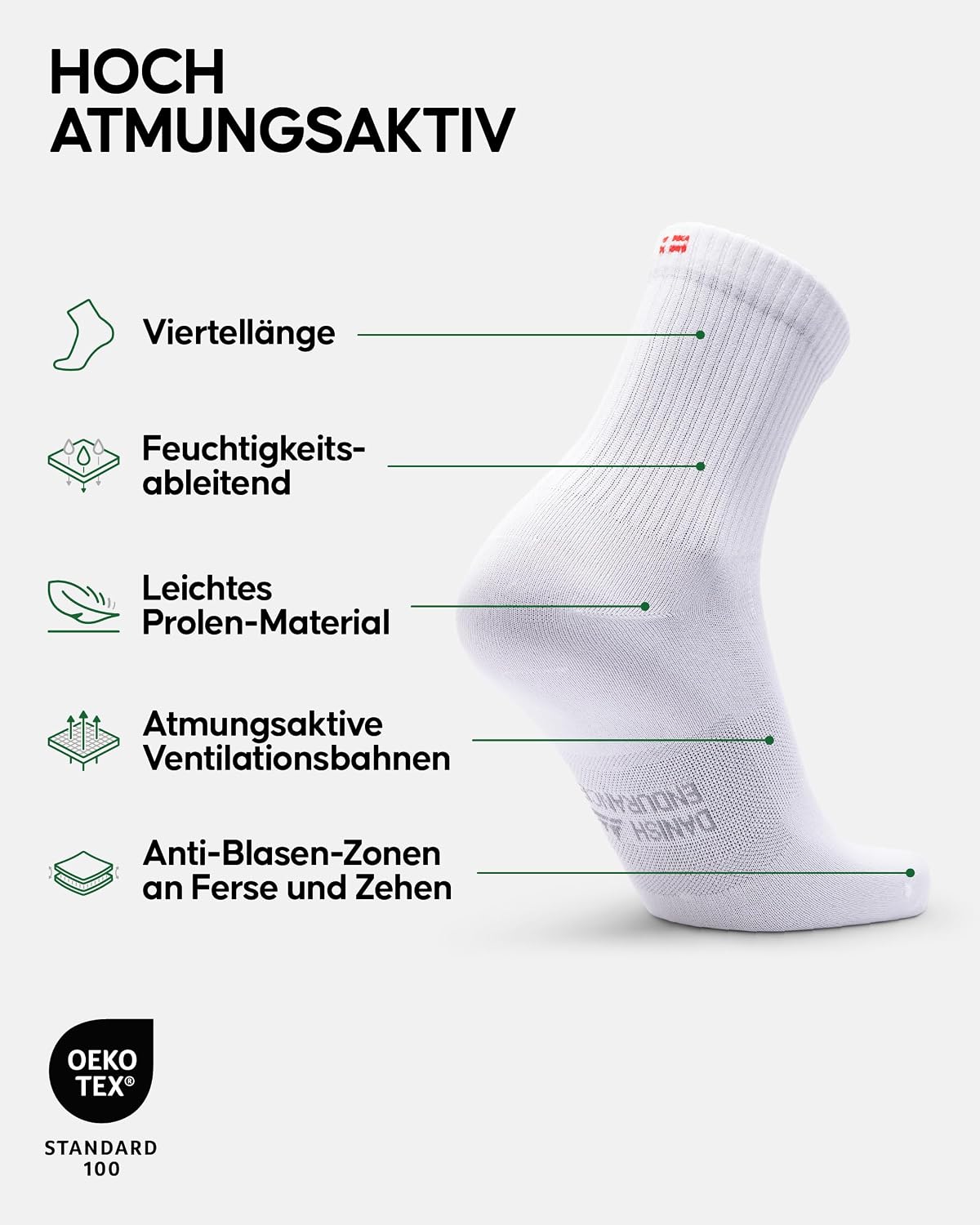 Detalle 2 de DANISH ENDURANCE Quarter Pro Sportsocken – Halbhoch, schweißableitend und atmungsaktiv