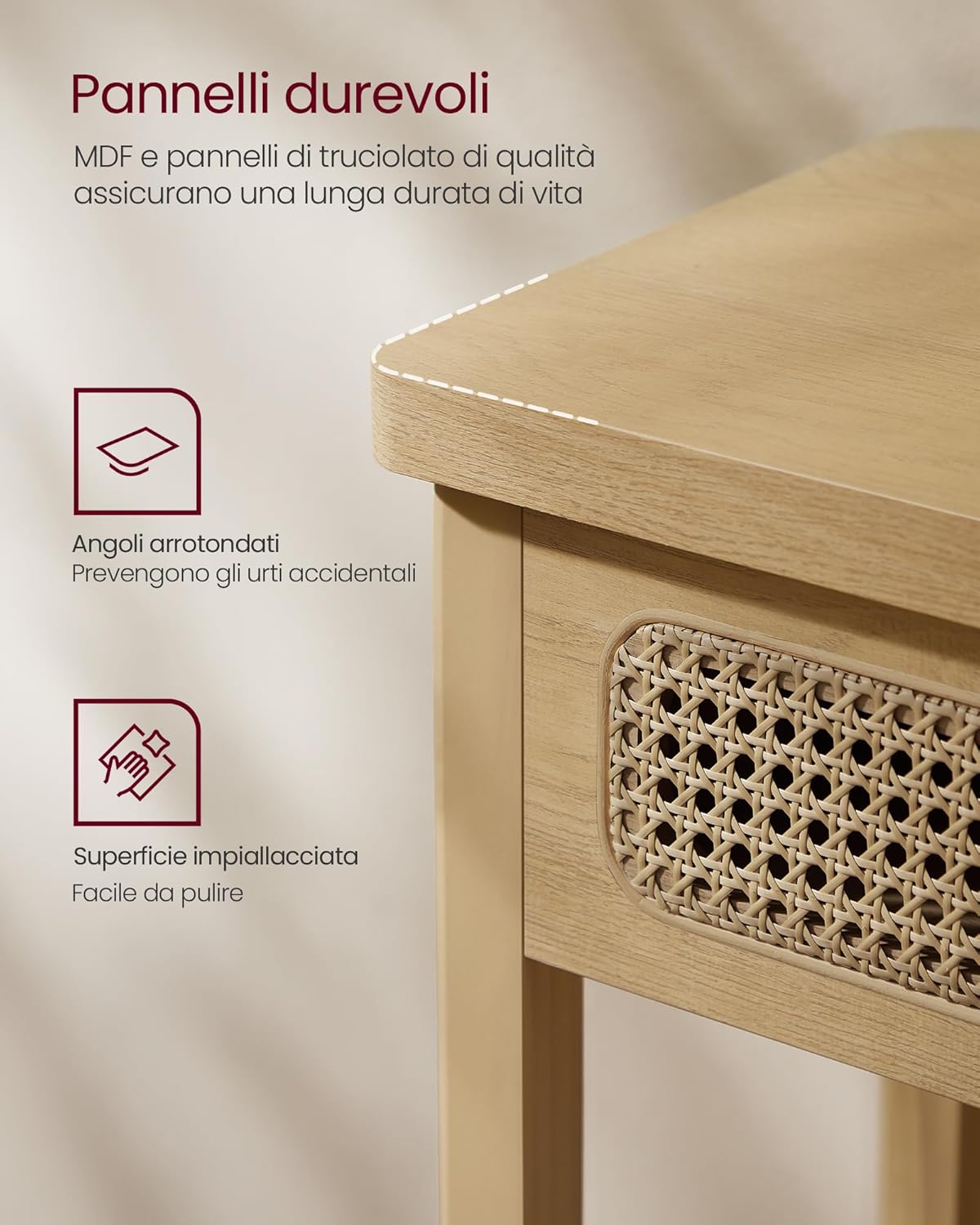 Detalle de VASAGLE Consolle Ingresso LNT016Y57 – Tavolo Consolle Boho Beige Rovere con 2 Cassetti