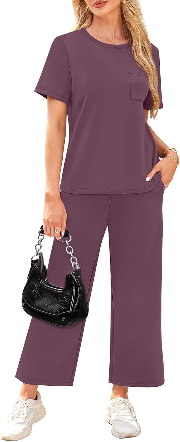 Thumbnail 3 de WIHOLL Women’s 2-Piece Casual Summer Lounge Set (Short Sleeve + Wide-Leg Crop Pants)