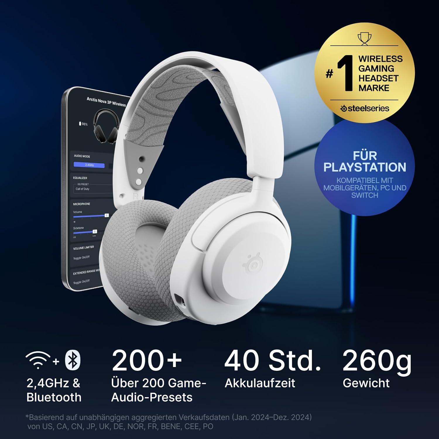 Thumbnail 1 de SteelSeries Arctis Nova 3P Wireless PS5 & PC Gaming-Headset – App-Steuerung, 40 Std. Akku, 2,4 GHz/Bluetooth