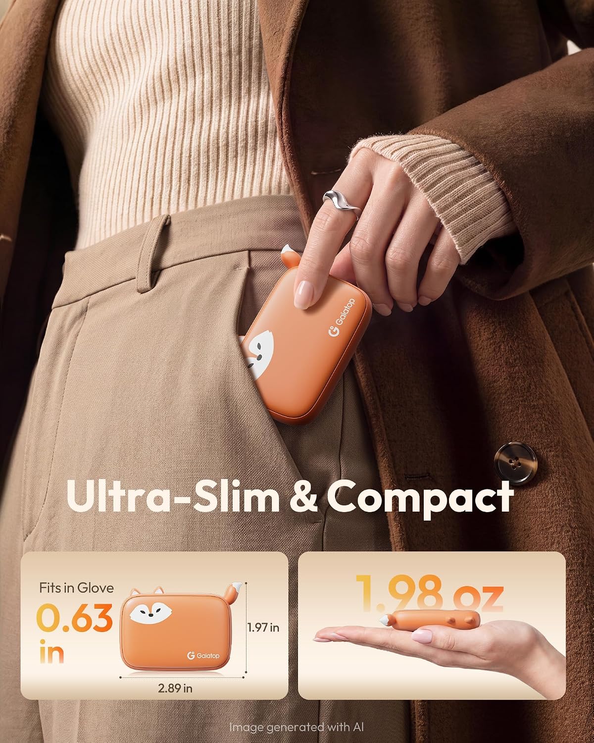 Detalle 2 de Gaiatop Rechargeable Hand Warmers 2-Pack, 0.63-Inch Slim, 3 Heat Settings