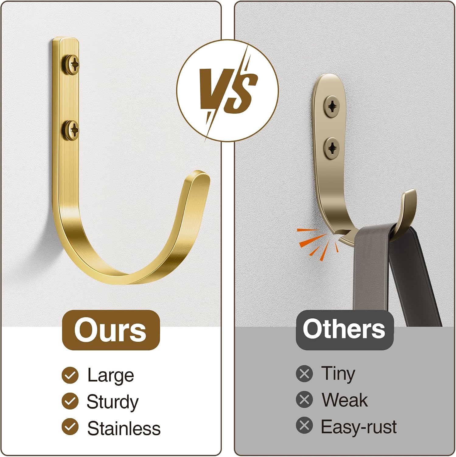 Detalle de Josmimic JCJ-5G-HKUS Wall Hooks, Brushed Gold Aluminum, 5-Pack