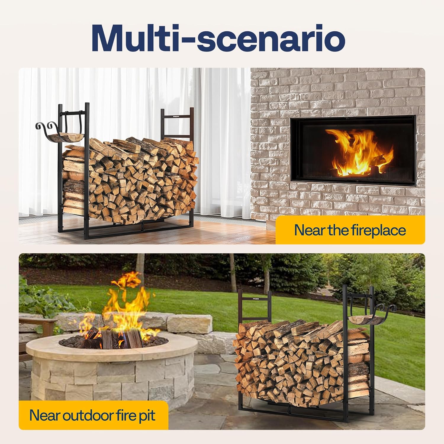 Thumbnail 5 de VIVOHOME 3ft heavy duty firewood rack with kindling holder 🪵