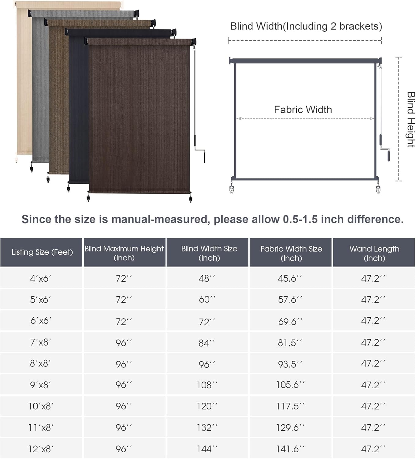 Detalle 2 de VICLLAX SRMOB Outdoor Roller Shade, 8' x 8', Cordless Crank, Mocha