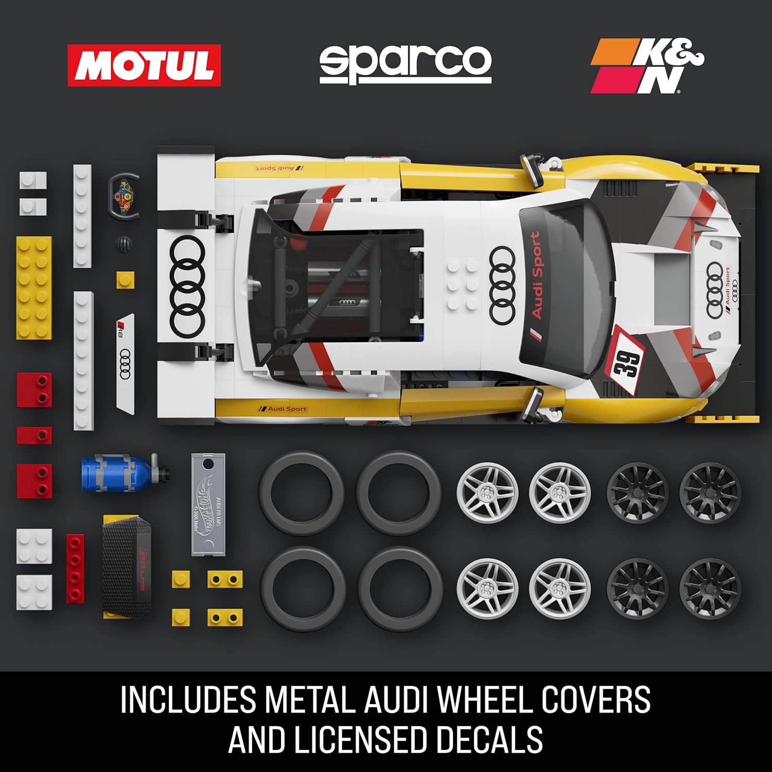 Detalle de Mattel Brick Shop Hot Wheels Elite Series: 2015 Audi R8 LMS Buildano 1:16 with 820 Pieces