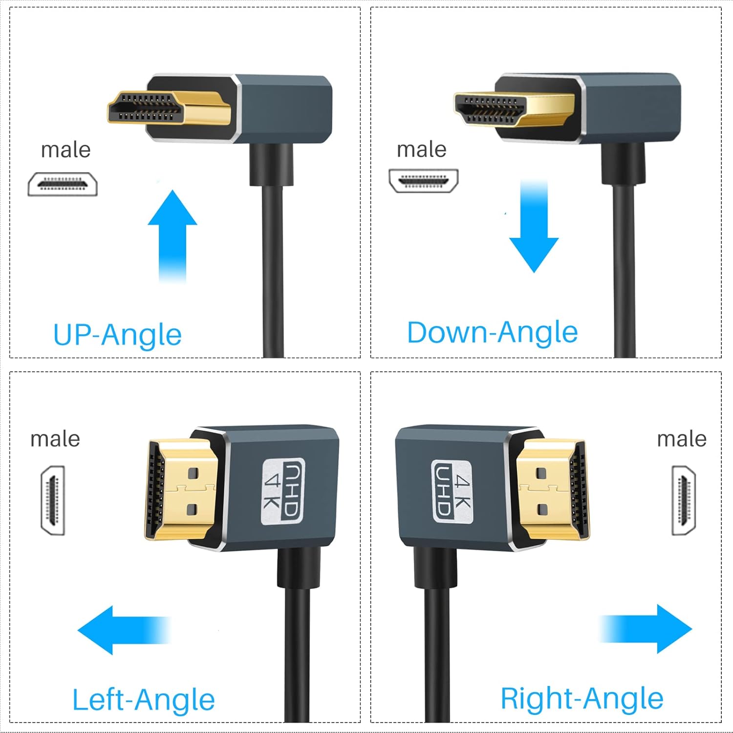 Thumbnail 5 de Twozoh Câble HDMI Angle Coudé 90° Ultra Fin 0,3 m – 4K@60Hz, 3D, Ethernet