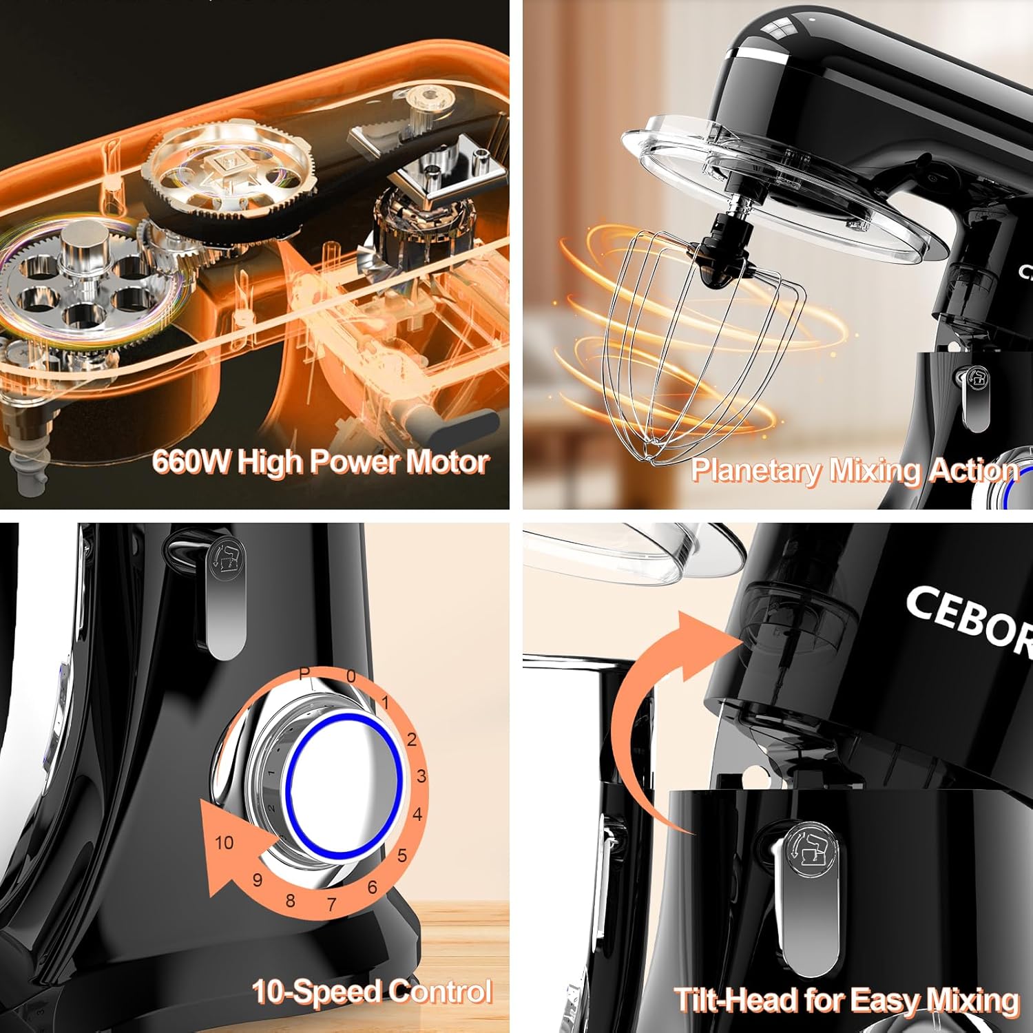 Thumbnail 3 de CEBORY 3‑IN‑1 Electric Stand Mixer with 6.5QT Bowl and 660W Power