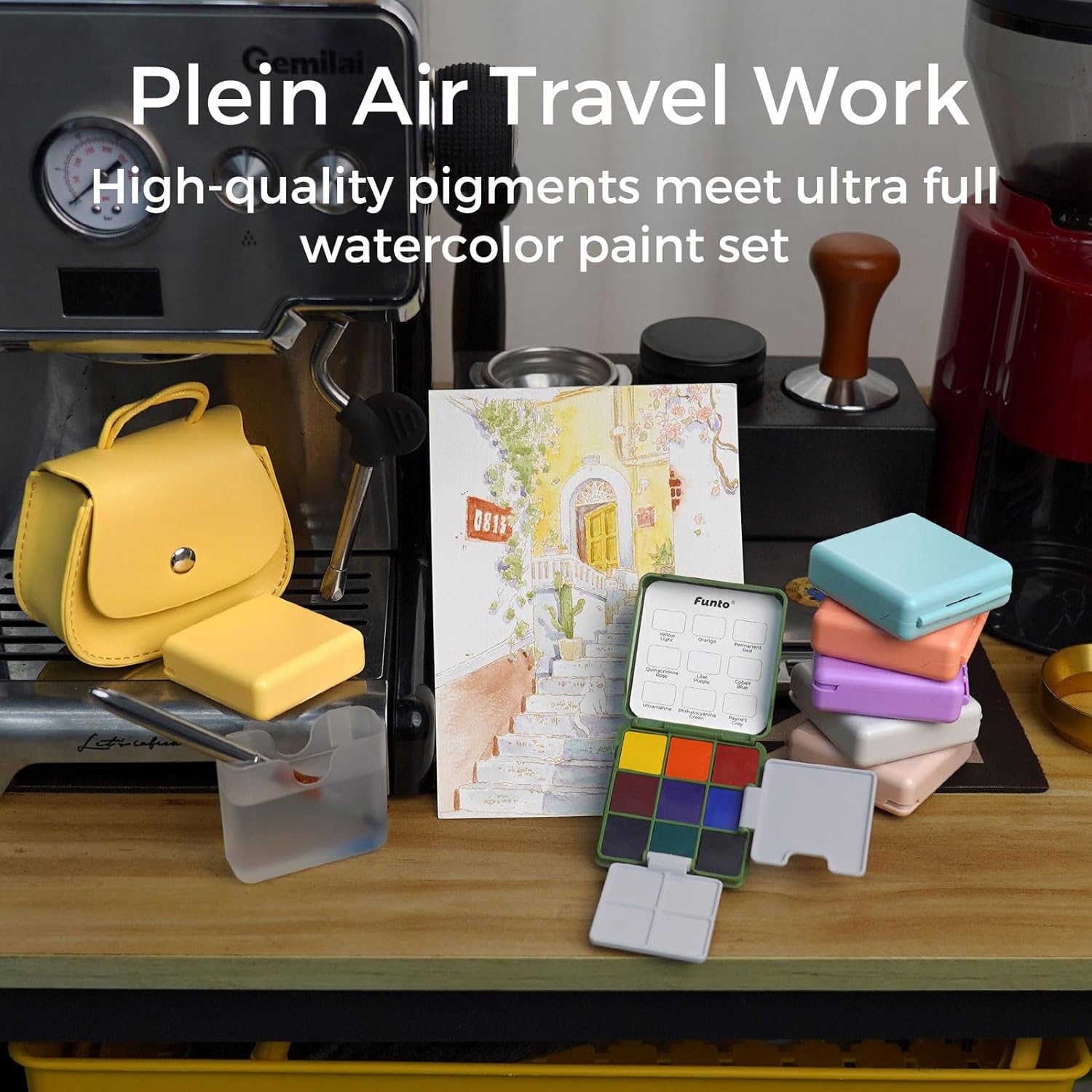 Thumbnail 6 de Kit da viaggio Funto per acquerelli tascabili: 9 colori con borsa in pelle