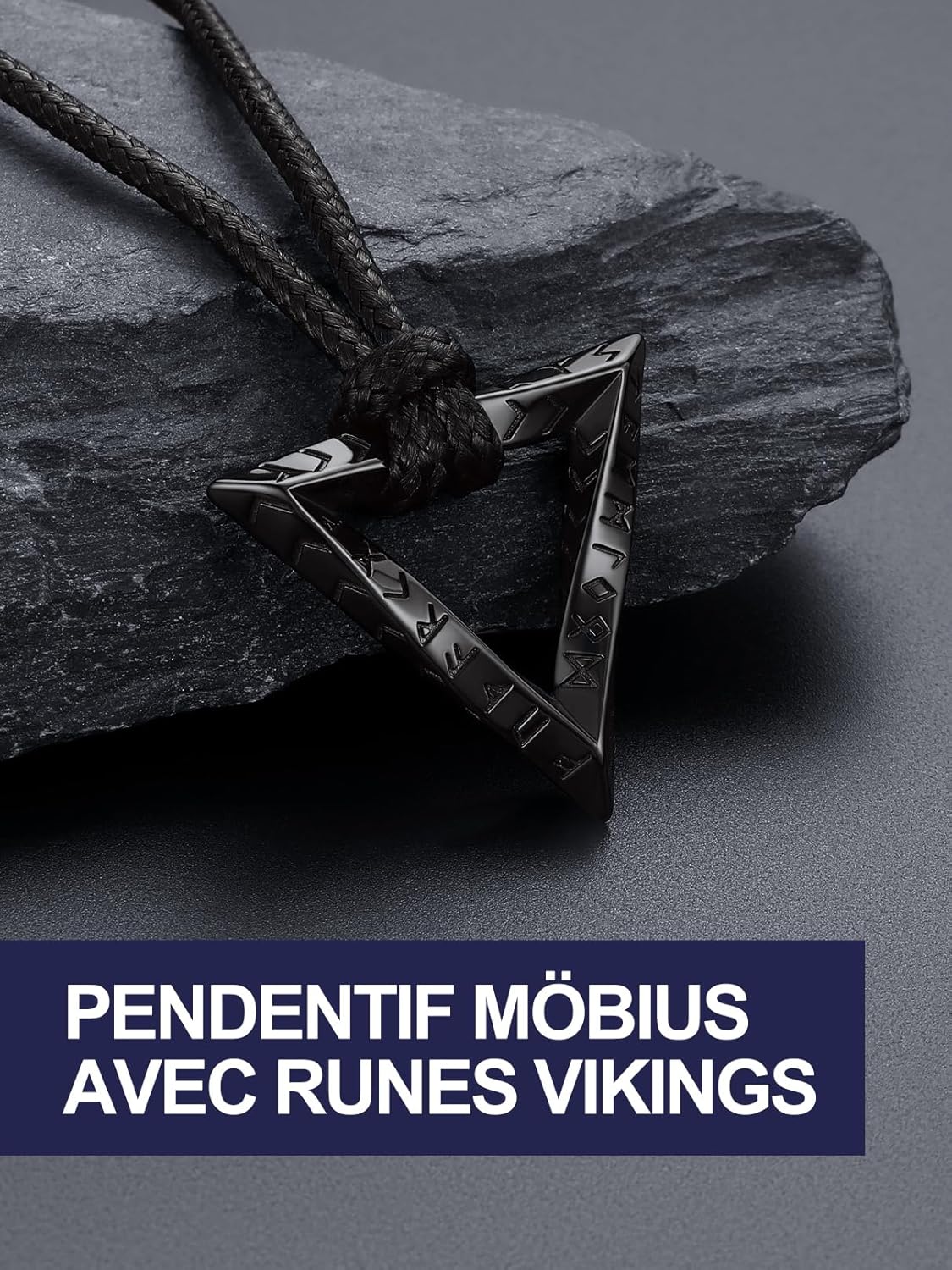 Thumbnail 5 de Bandmax Collier Rune Viking Homme Noir – Möbius Triangle Inversé avec Chaîne ajustable 46–76 cm