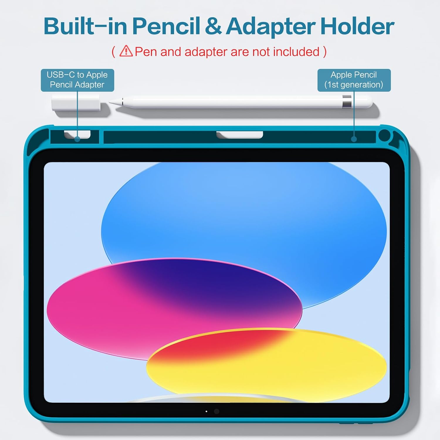 Detalle de Vobafe clear back iPad case with trifold stand, auto sleep/wake and pencil holder (11th gen A16 11-inch / 10th gen 10.9-inch 2022) – Peacock Blue