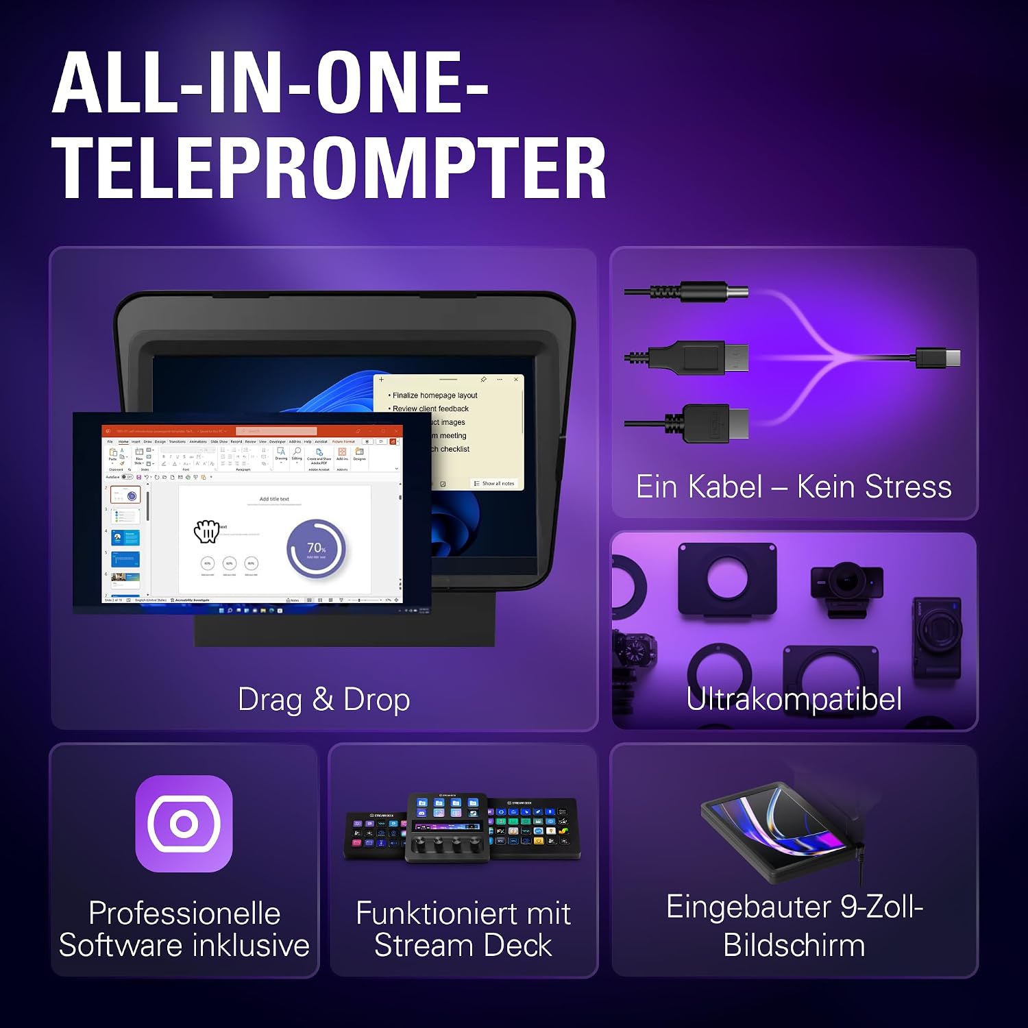 Thumbnail 1 de Elgato Prompter – Teleprompter mit integriertem Bildschirm (1920 x 1080) für YouTube, Twitch, Zoom, Teams & Streaming-Setups