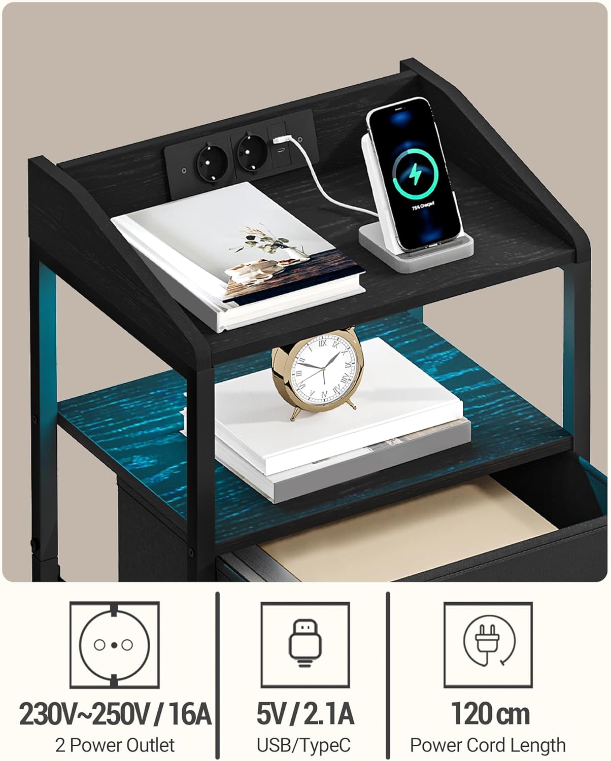 Thumbnail 3 de Hzuaneri NS36104B Table de chevet 2 tiroirs