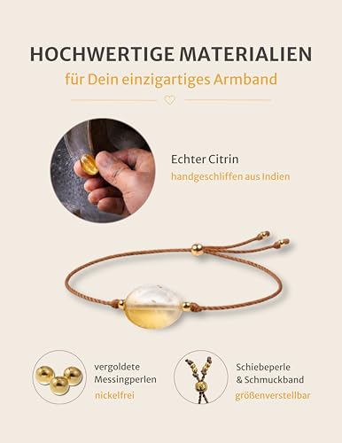 Detalle de happymaker Mutmacher Armband: Citrin Edelstein & Goldperlen, handgemacht in Deutschland