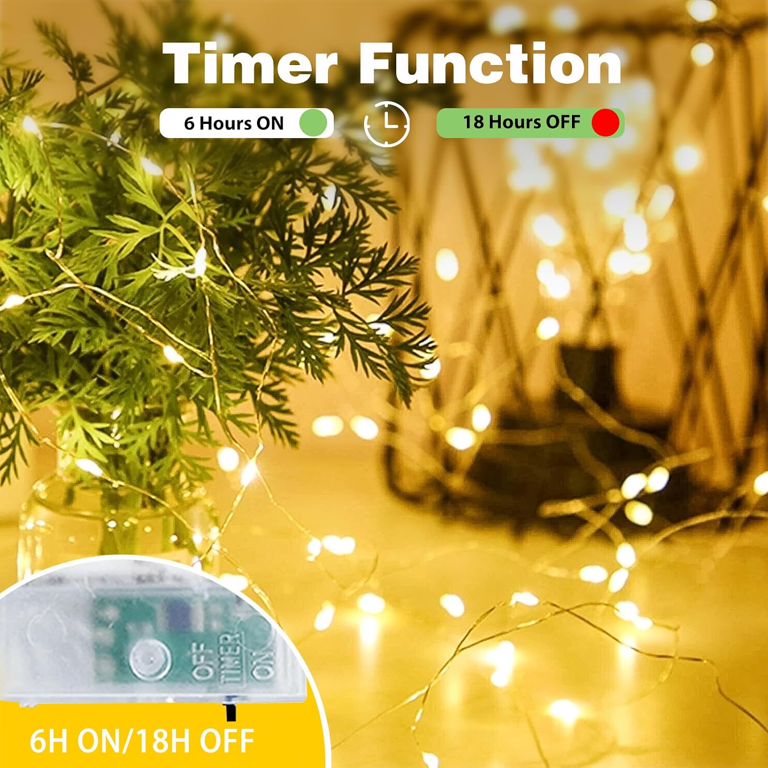 Detalle de EXF YHY-BO50LED Fairy String Lights, 4-Pack, 16 ft, Warm White LEDs