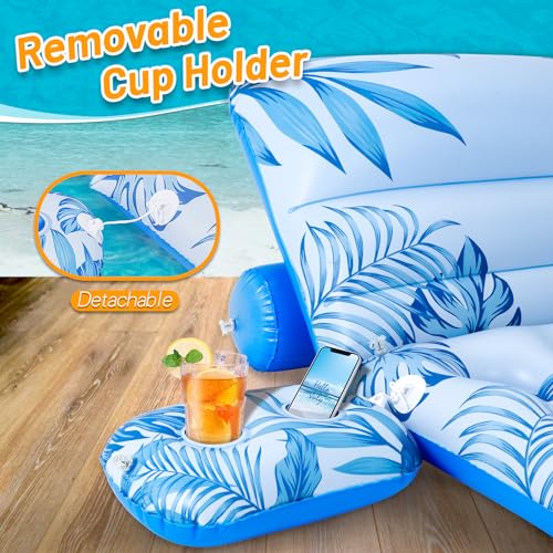 Detalle de Gontence Flotadores para Adultos: Hamaca hinchable con respaldo ajustable y portavasos (180 x 75 cm)