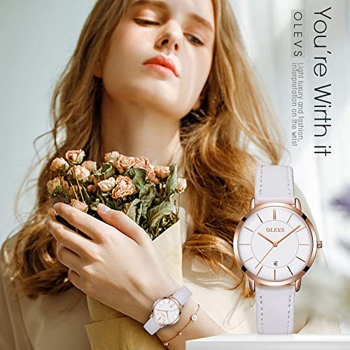 Detalle de OLEVS Ladies Quartz Watch: Ultra-Thin Minimalist Design with Leather Strap