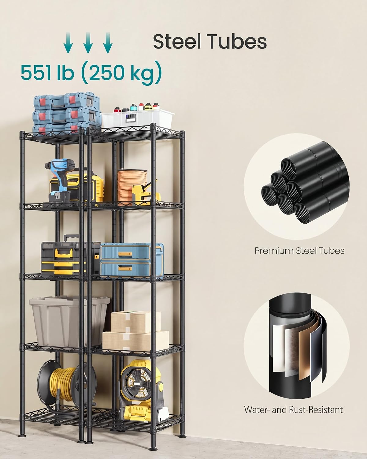 Thumbnail 3 de SONGMICS Dalten Collection LGR123BH01 5-Tier Metal Shelving Unit, Ink Black