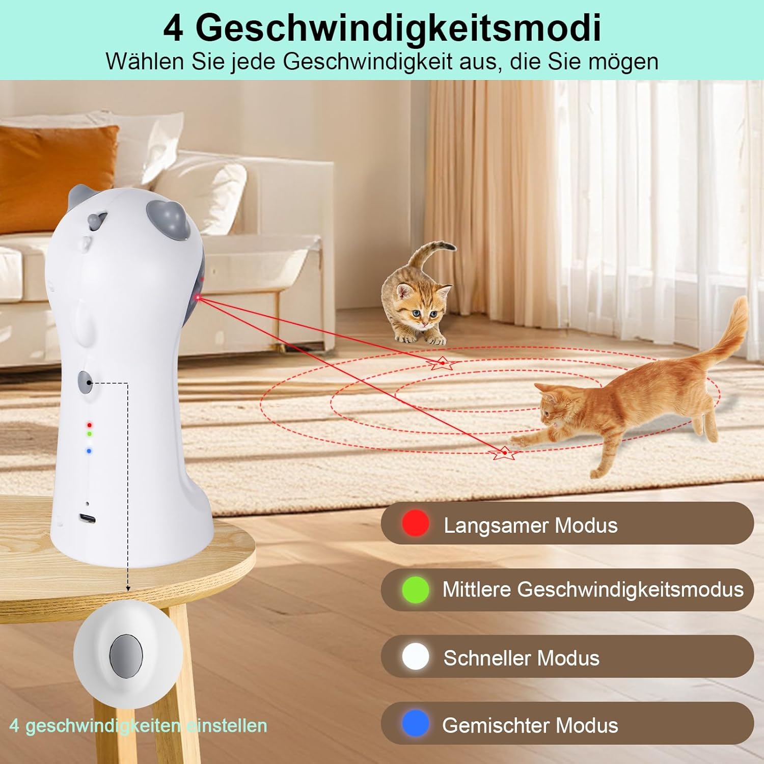 Thumbnail 4 de TBTeek Katzenspielzeug automatisch mit bewegungsaktivierter, rotierender Trajektorie – 4 Geschwindigkeiten, wiederaufladbar
