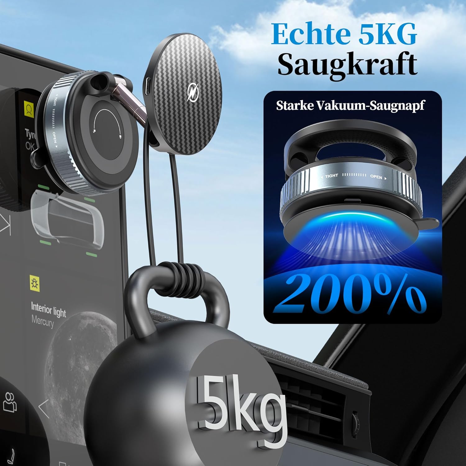 Thumbnail 5 de PlusAcc Vakuum Handyhalterung Auto mit Ladefunktion