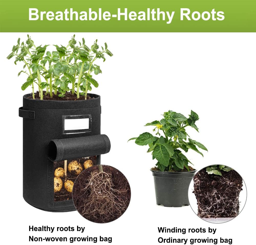 Detalle de Airminti Kartoffel Pflanzsack – 3er-Pack Filz Gartensack mit Visualisierungsfenster