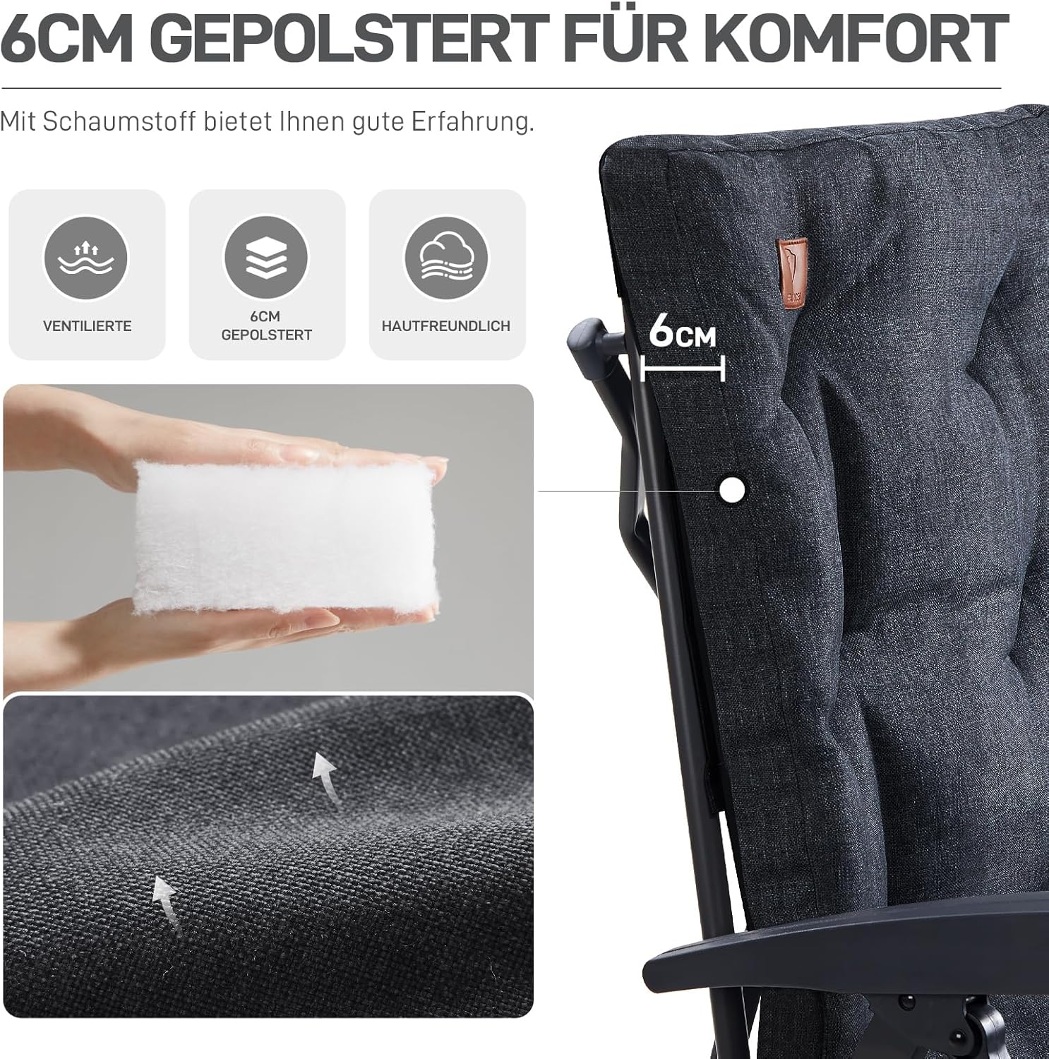 Detalle de EVER ADVANCED Campingstuhl faltbar mit 4-fach verstellbarer Rückenlehne bis 150 kg