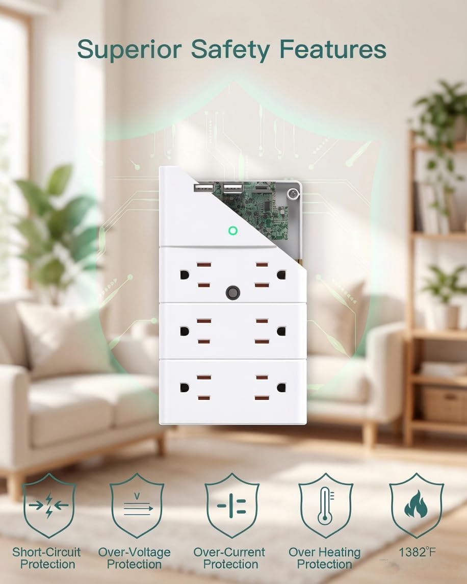 Detalle 1 de Addtam Wall Outlet Extender with 12 Outlets