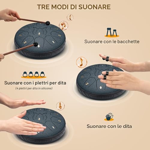 Detalle 2 de CAHAYA Steel Tongue Drum 6 Pollici 11 Note – per Bambini Principianti