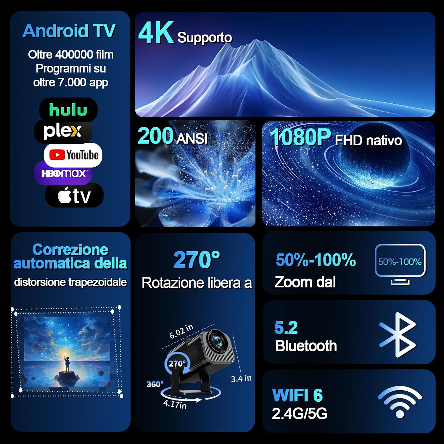 Thumbnail 2 de Proiettore [App integrata & 2026 Upgraded] 1080P/4K con WiFi 6 e Bluetooth 5.2 – Nero