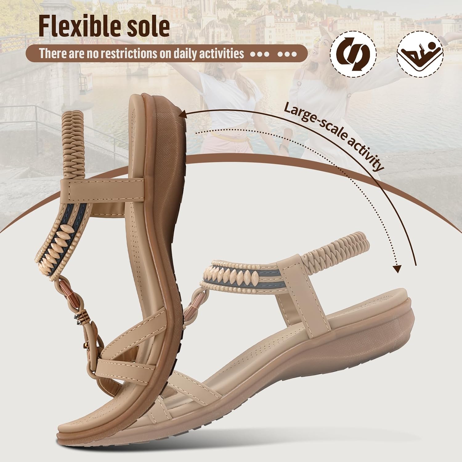 Thumbnail 2 de Sandalen Damen Sommer Flache Sandaletten Elegant – Slip-On mit Strass und Mikrofaser-Fußbett