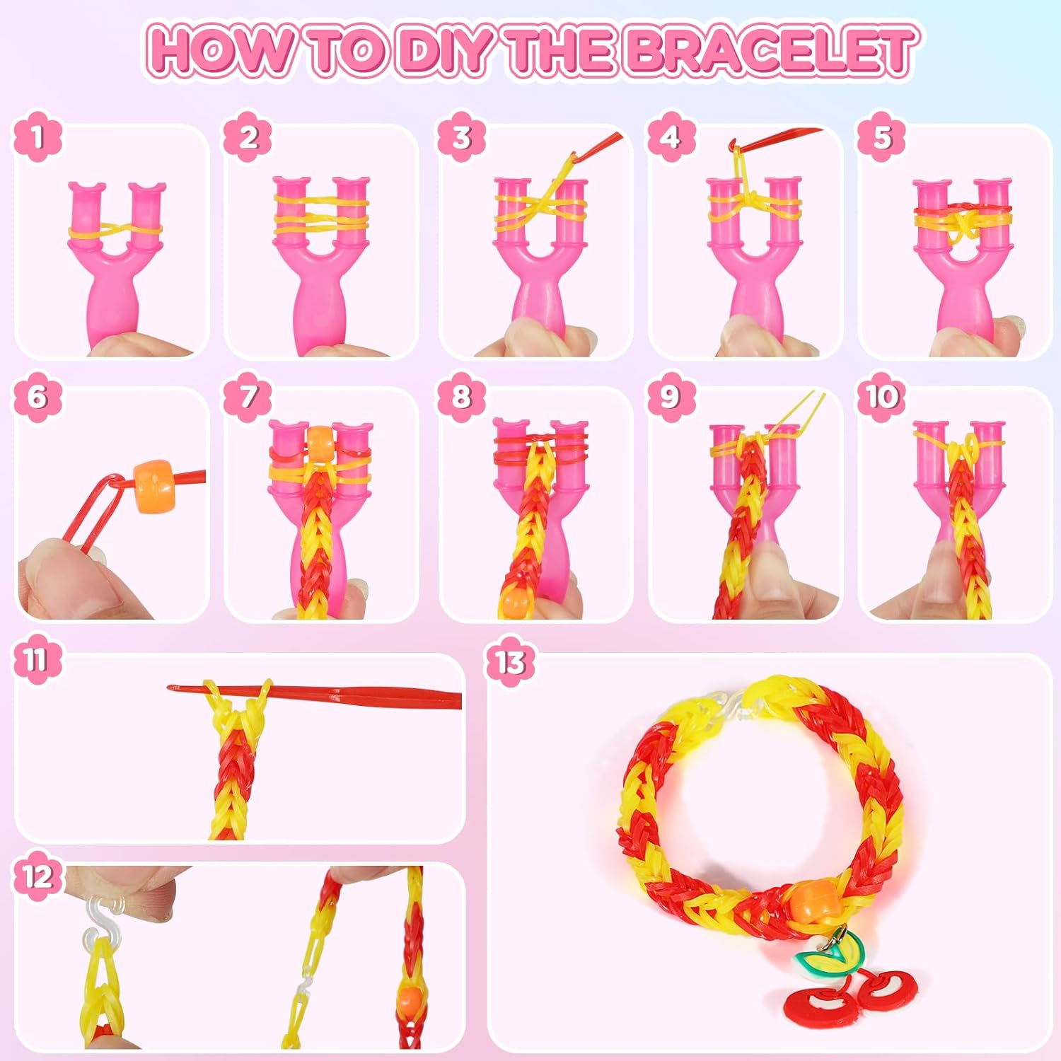 Detalle de URMYWO Loom Bänder Set (2800+), 32 Farben – Zubehör für Armbänder, Basteln & DIY