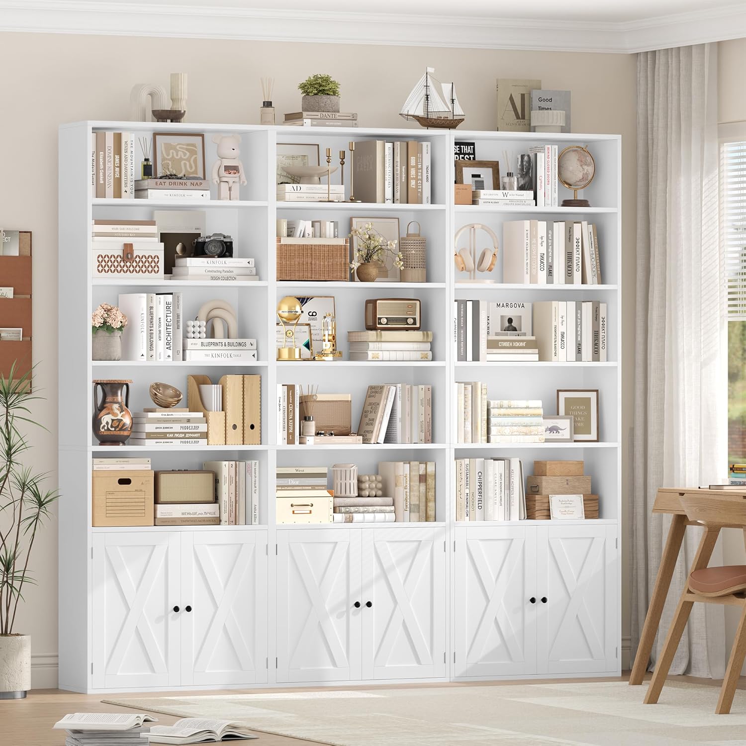 Thumbnail 4 de FirFurd Bibliothèque 209 cm blanche avec 2 portes et 8 étagères réglables