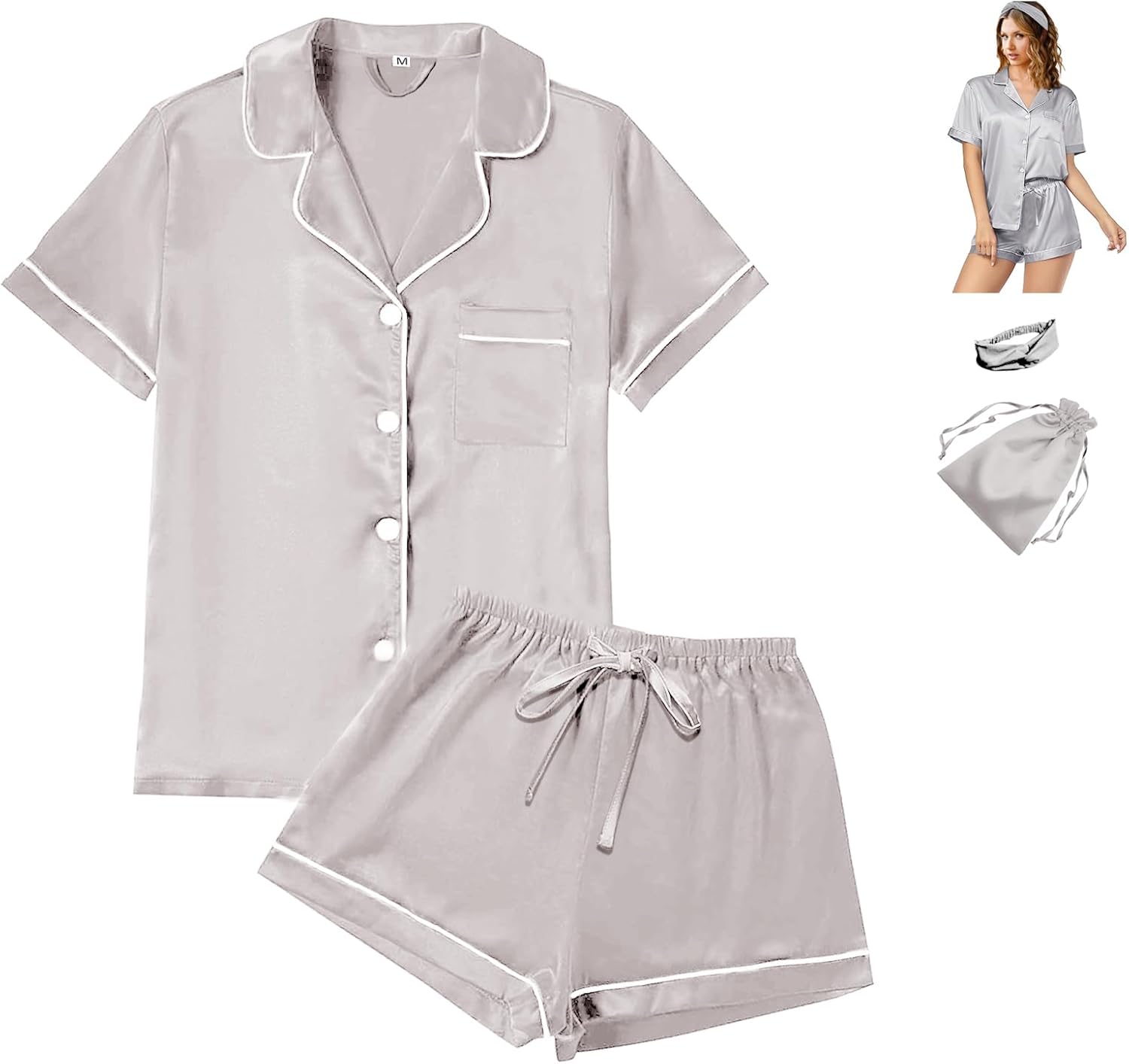 Thumbnail 6 de WJing Yi Jia 4Pcs Women's Satin Silky Pajama Set with Floral Pattern