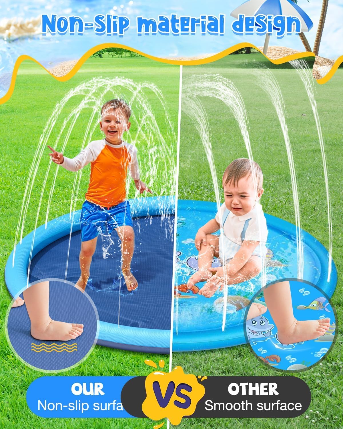 Thumbnail 3 de YSJILIDE Splash Pad for Kids and Dog — 102" Non-Slip Outdoor Sprinkler Play Mat