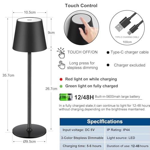 Detalle de Lampe de Table LED Dimmable Sans Fil – Lot de 2 par Liyabber