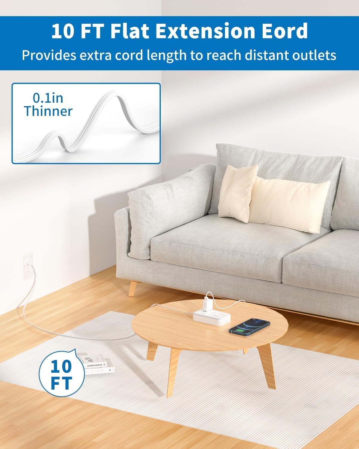 Thumbnail 1 de NTONPOWER APS-6A2U2C-US Power Strip, 10 ft Flat Cord, 6 Outlets and 4 USB Ports