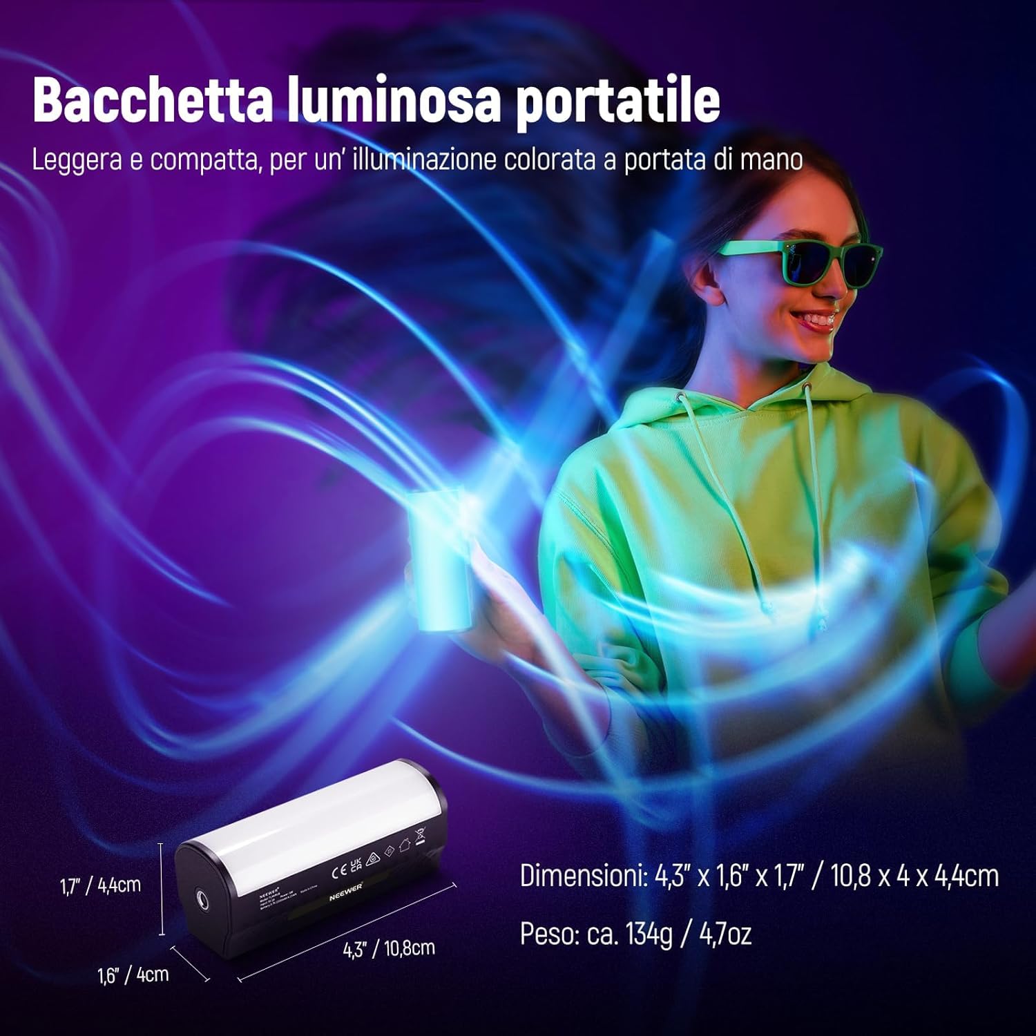 Thumbnail 2 de NEEWER Basic TL96RGB Set da 2 barre LED RGB magnetiche portatili con batteria ricaricabile 2500 mAh