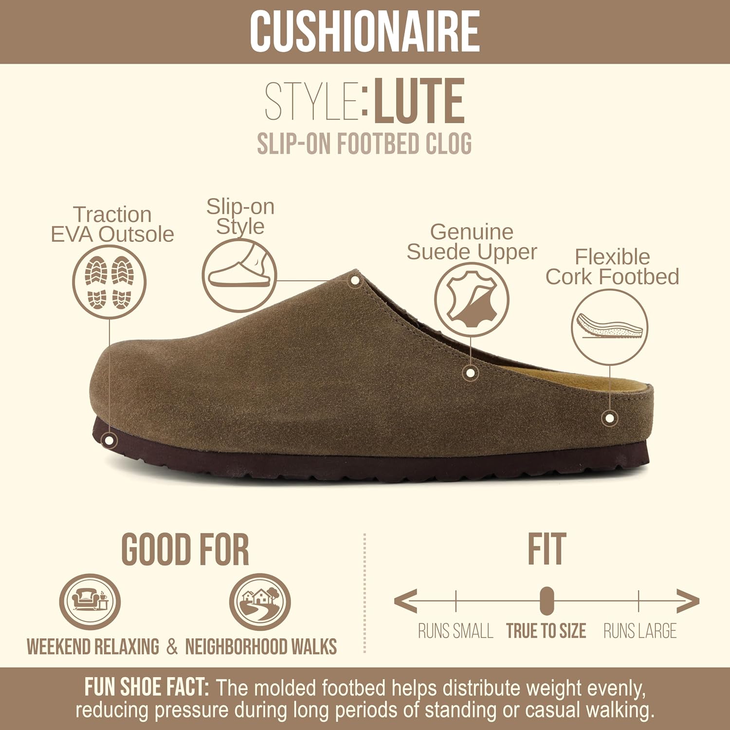 Detalle 2 de Cushionaire Lute Suede Leather Clogs ⚙