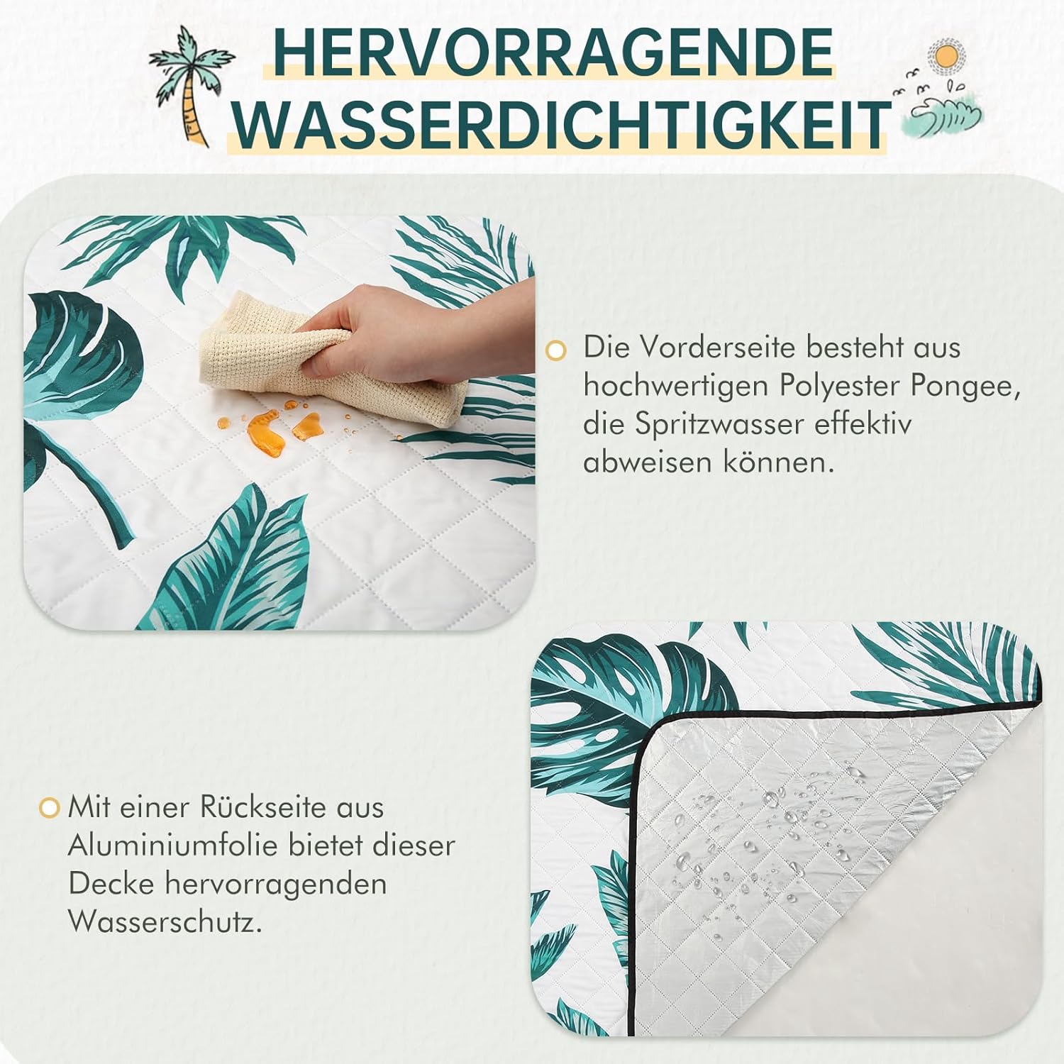 Thumbnail 2 de HAUSPROFI Picknickdecke 200×200 cm – wasserdicht & isoliert, inkl. Tragegriff und Heringen